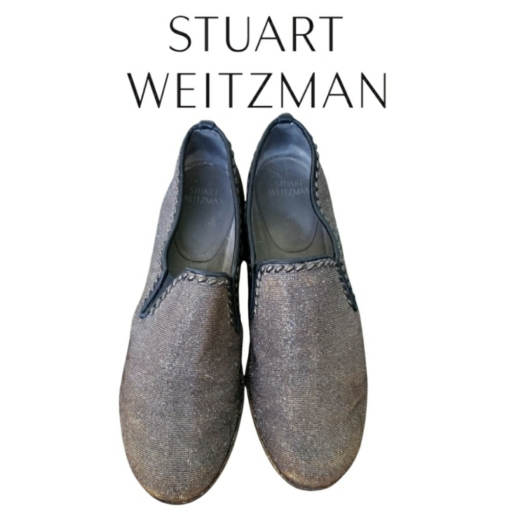 Stuart Weitzman Pyrite Nocturne Metallic Slip On Loafer Shoes Size 10